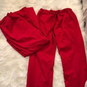 2 pair of red Cherokee draw string scrub pants